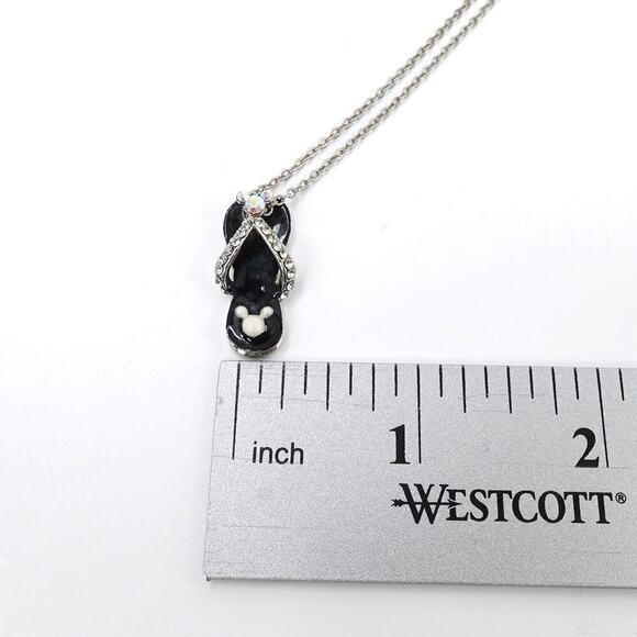 VTG Disney Mickey Mouse Flip Flop Pendant Necklace Black Rhinestone AB Girls - Picture 16 of 16